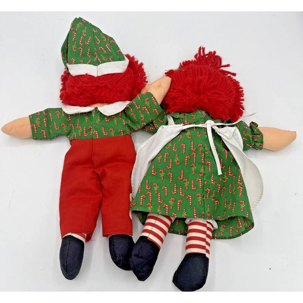 Vintage Playskool RAGGEDY ANN  & ANDY Christmas Theamed Stuffed Plush Dolls 13”